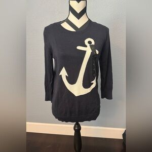 Banana Republic Nautical Anchor Sweater Navy Blue Size M